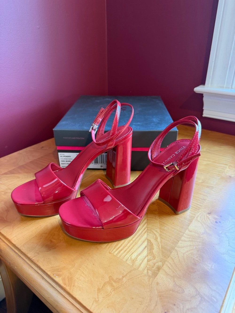 Vince Camuto Red Patent pendry Platform Block Heel Sandals